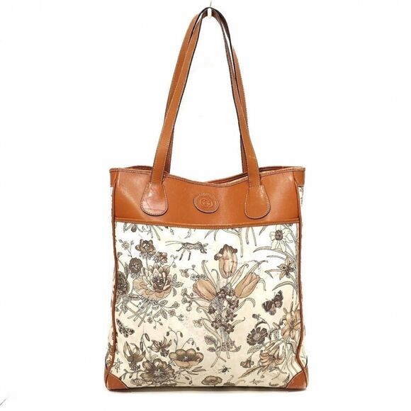 Gucci Floral Tan and Brown Tote Bag - Picture 2 of 16